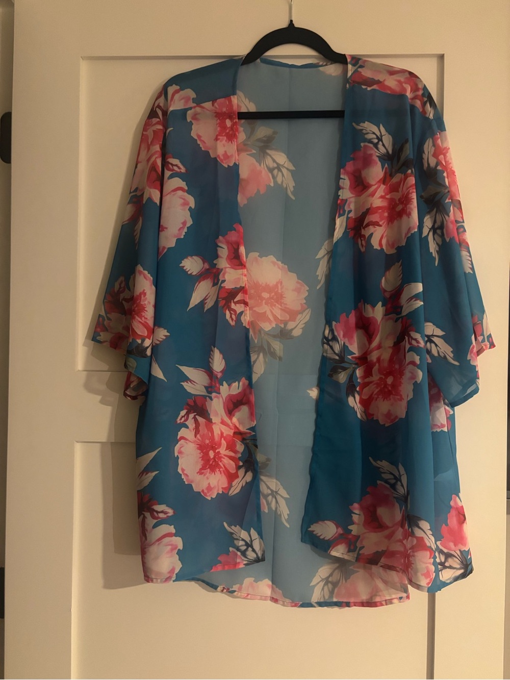 Hawaiian Blue Floral Sheer Kimono Cover Up - S